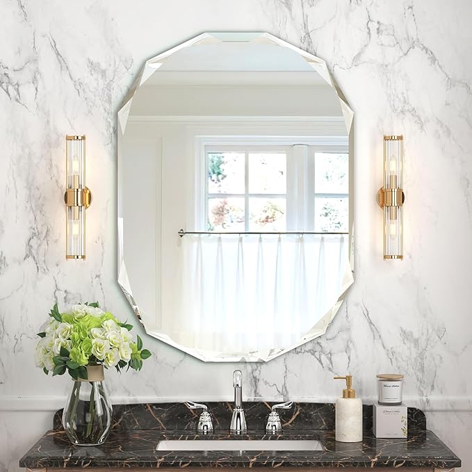 Bathroom Mirrors for Over Sink, Round Frameless Mirrors for Wall, 20x28 Inch by JACUKO