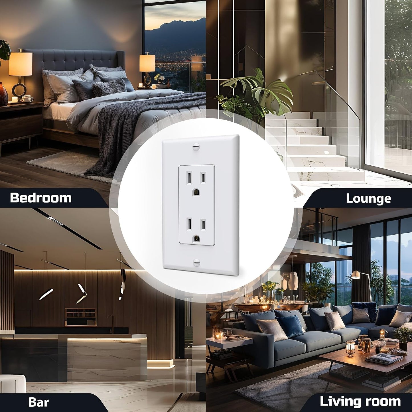 ThunderWay Decorator Receptacle Outlet with Wall Plate, Non-Tamper-Resistant Electrical Outlet, 15 amp Outlet, Self-Grounding, UL Listed, White (20 Pack)