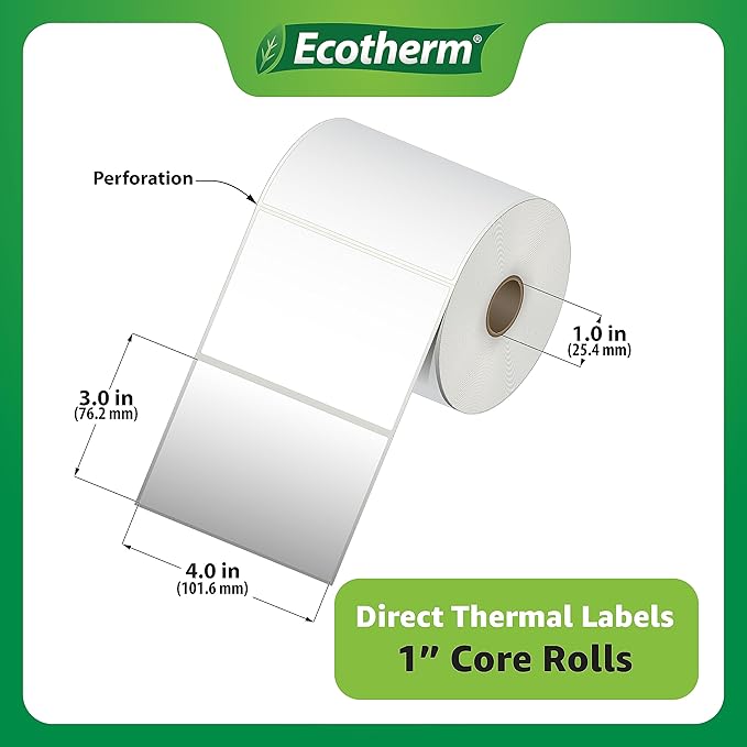 4" x 3" Thermal Labels | 4 Rolls | 2100 Labels | fits Zebra, Offnova Thermal - Image 3