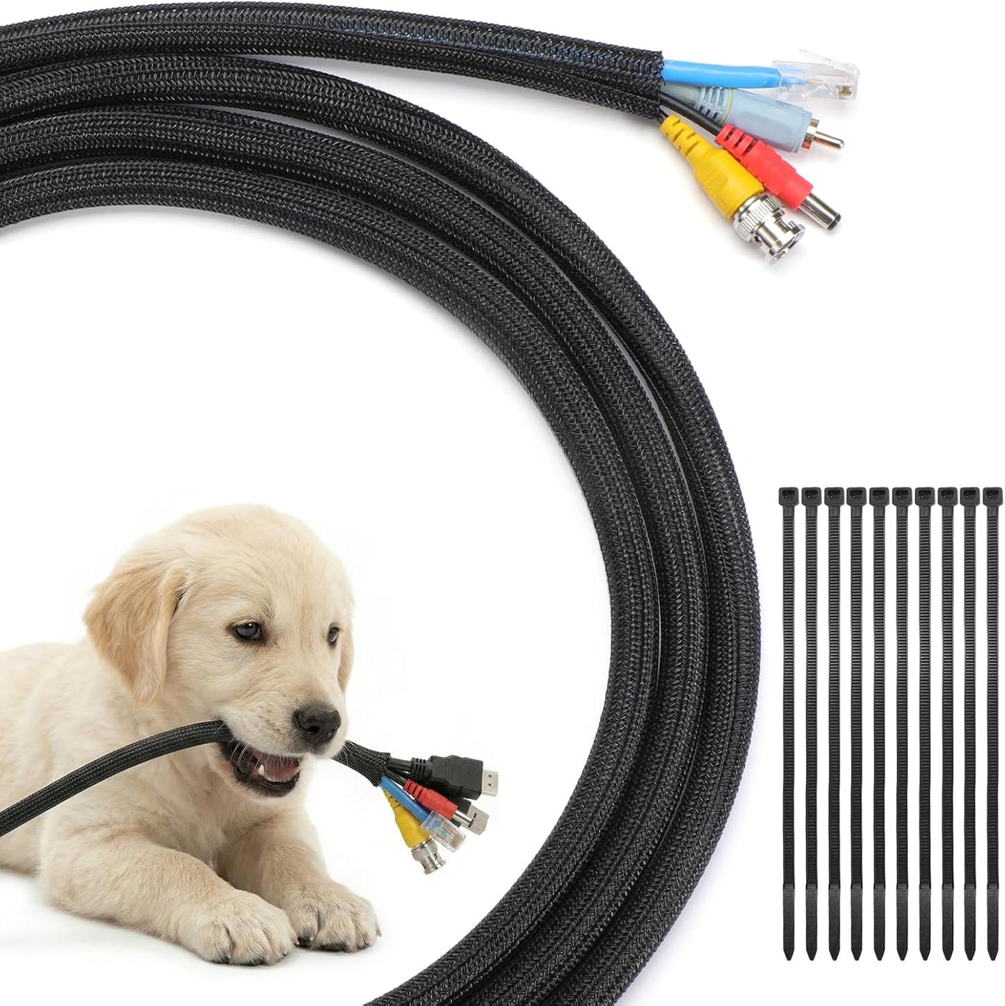 Yecaye 10ft - 1/2 inch Cord Protectors from Pets no Chew, Black | Split Cable Management Sleeves, Wire Loom Tubing for TV USB Cord Protector, Cord Covers for Pets Bite-Resistant