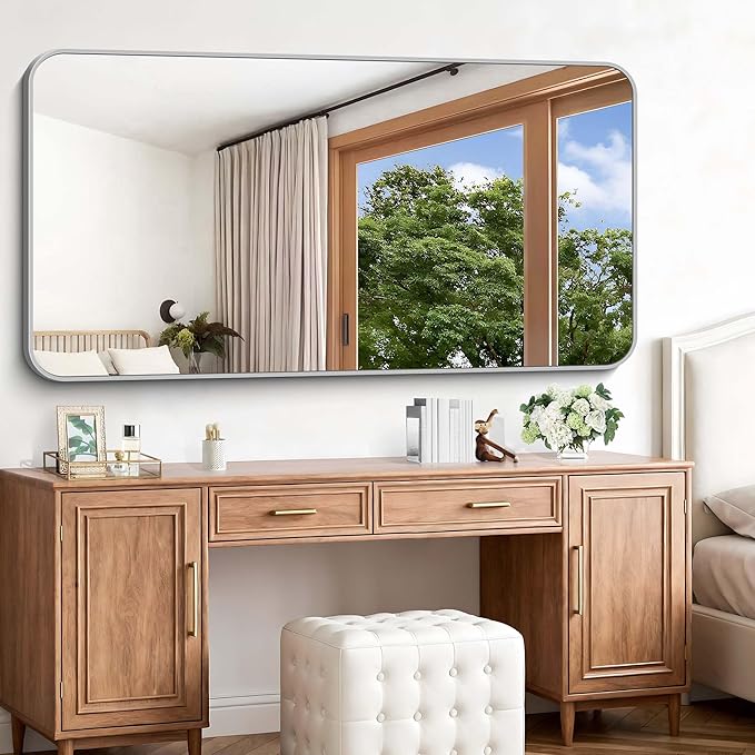 Silver Bathroom Mirror, 72 x 36 Inch Large Rectangle Mirror, Rectangular Vanity - Image 3