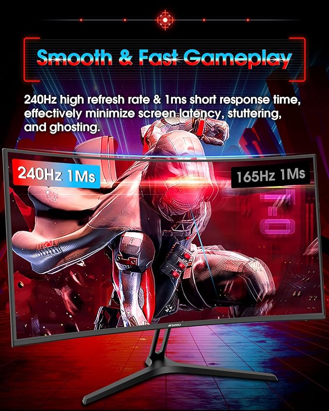 SANSUI 27 Inch Curved 240Hz Gaming Monitor FHD 1080P, 1500R Curve Computer - Image 4