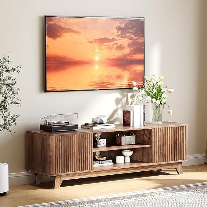 VINGLI 58.6" TV Stand up for 70 Inch TV, Mid Century Entertainment Center by VINGLI