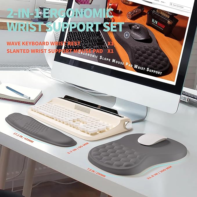 KUOSGM 2-in-1 Ergonomic Set, Wave Rise Keyboard Wrist Rest and Massage Bulge - Image 5