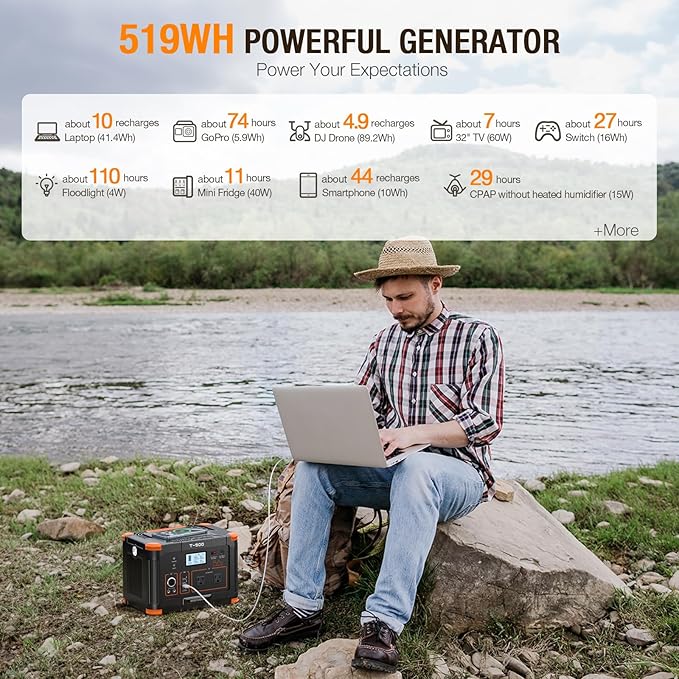 Portable Power Station 500W, 519Wh Outdoor Solar Generator Backup Battery Pack - Image 2