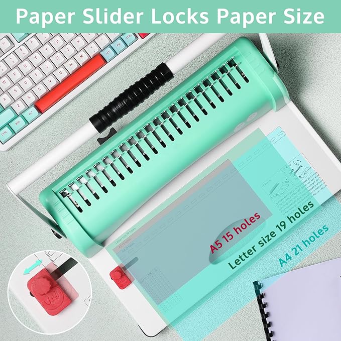 OFFNOVA Binding Machine, 21-Hole 450 Sheets Paper Comb Binding Machine - Image 4