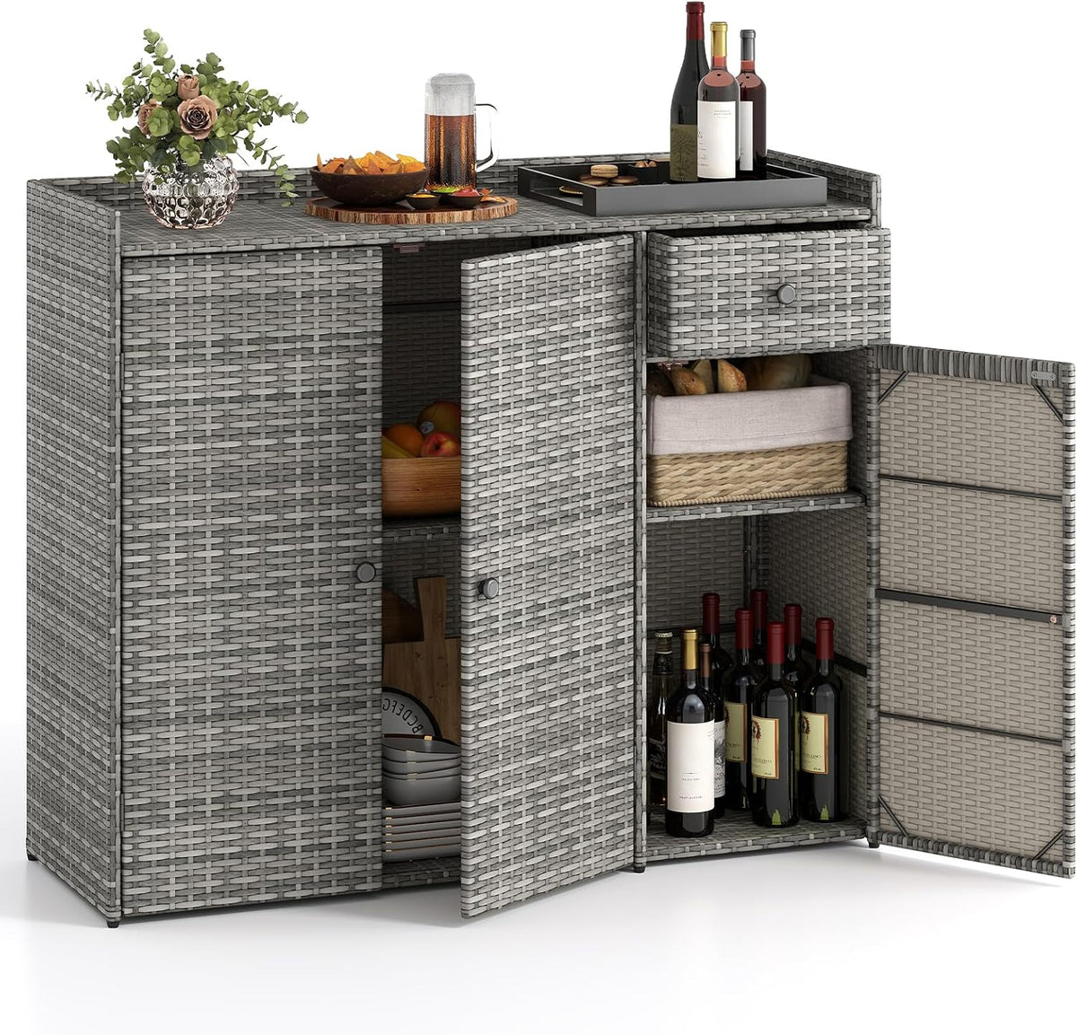 tangkula rattan outdoor storage cabinet with 2 adjustable, main product view