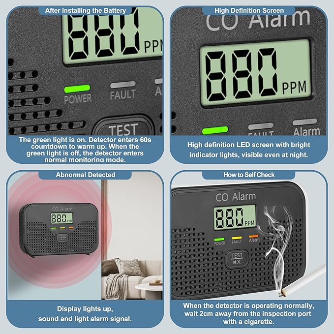 Carbon Monoxide Detector Powered by AA Battery, CO Monitoring Alarm - Image 4