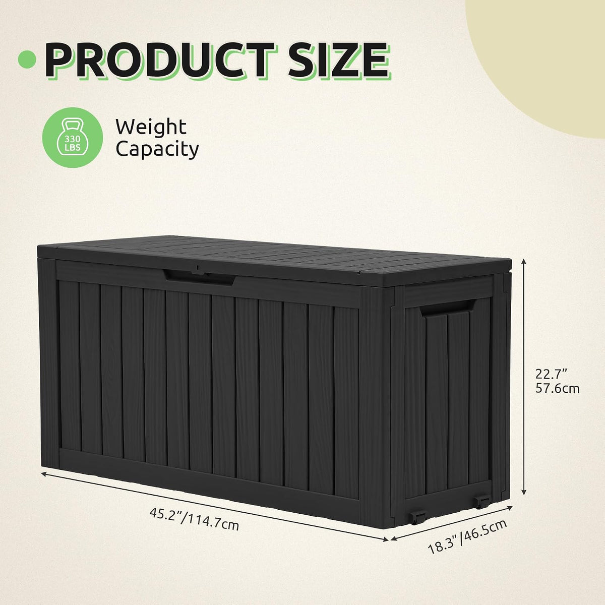 dwvo 270l outdoor resin deck box with wheels, package contents