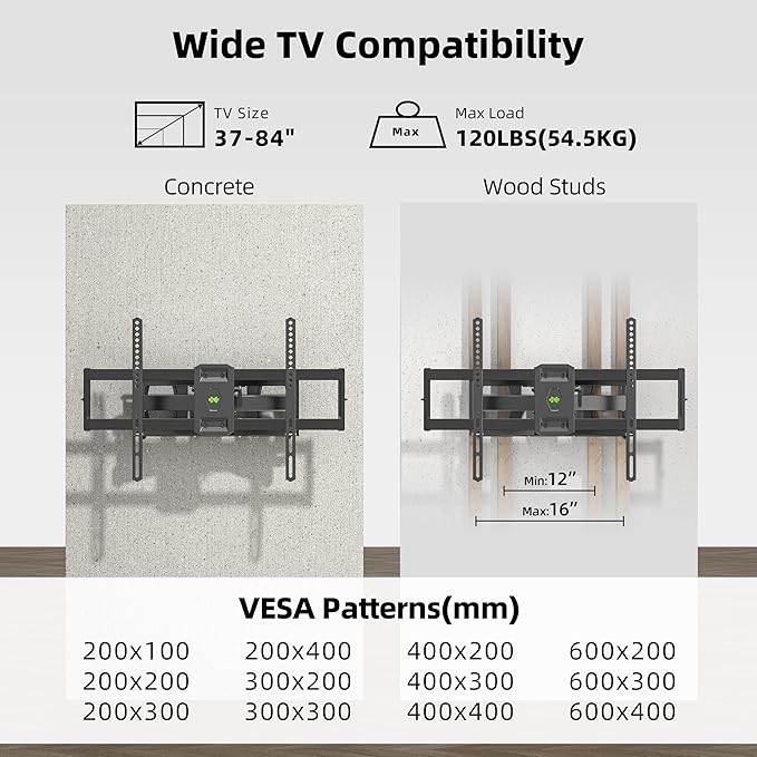 Full Motion TV Wall Mount for Most 37"-84" Flat Screen TV, Swivel or Tilt TV - Image 6