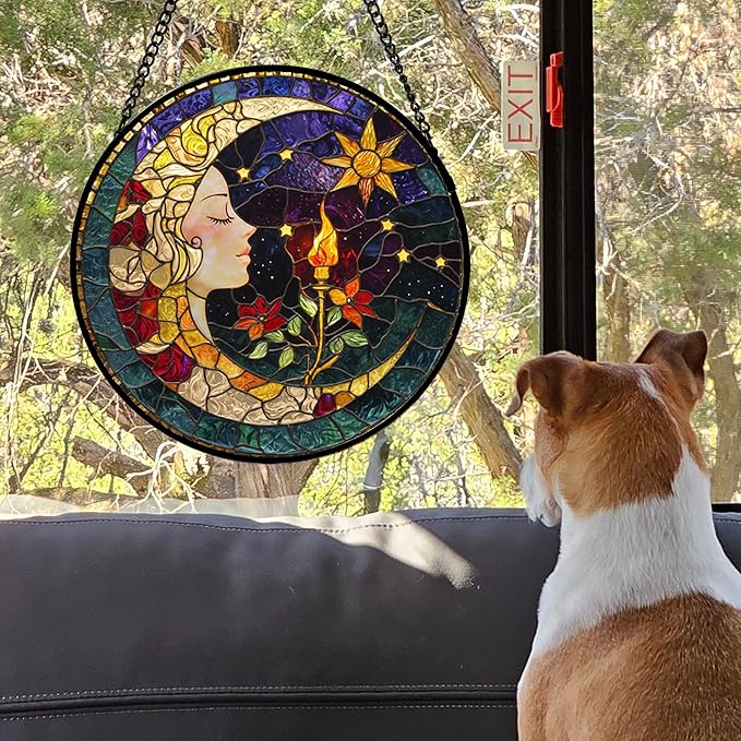 DASTOLL Stained Glass Window Hanging, Moon Goddess Torch Suncatcher Diamond - Image 2