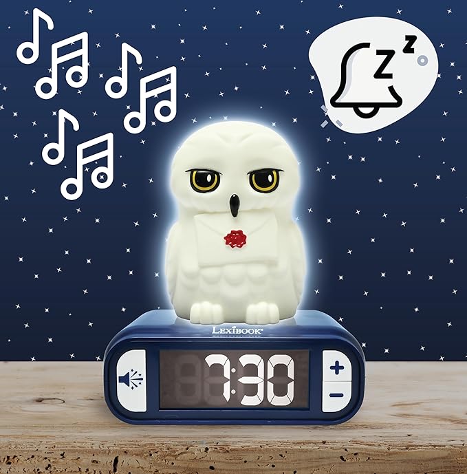 LEXiBOOK, Hedwig Nightlight Alarm Clock, Sounds and Melodies, Backlit LCD Screen - Image 2