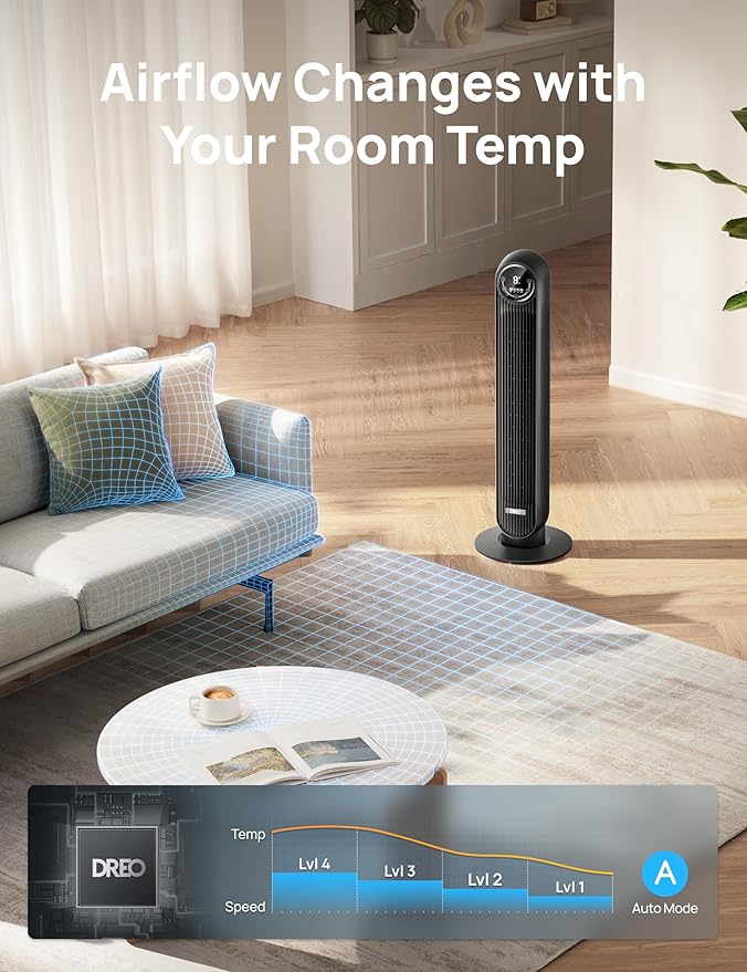 Dreo Tower Fan for Bedroom, Smart Oscillating Quiet Floor Fans, Standing - Image 4