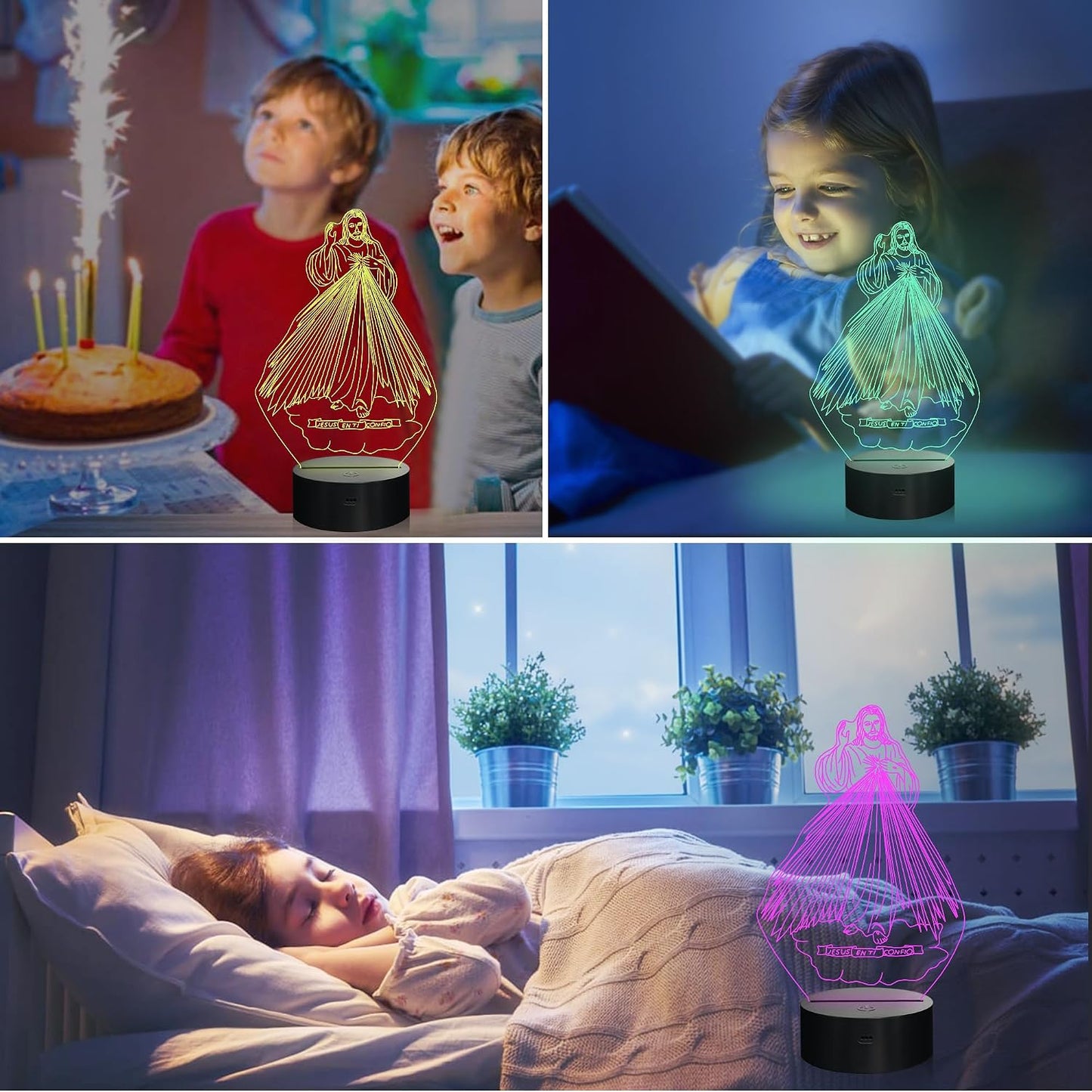Attivolife Jesus 3D Illusion Night Light, Sacred Heart of Jesus LED Optical Lamp 16 Color Changing with Remote Control + Timer, Best Room Home Decor Gifts for Christian Religious Birthday Women Men
