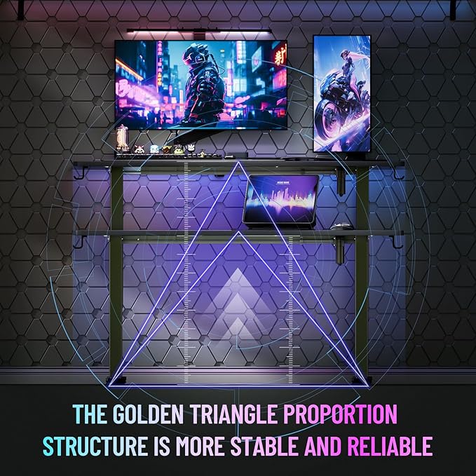Veken 55 Inch Large Electric Standing Gaming Desk, Heights Adjustable, Sit to - Image 6