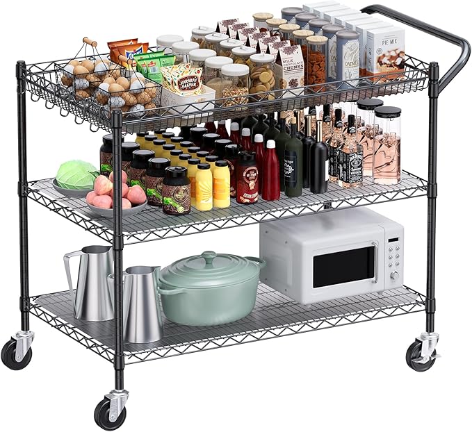 WDT 1350Lbs Capacity Heavy Duty Rolling Utility Cart, Large 3 Tier Rolling Carts by WDT