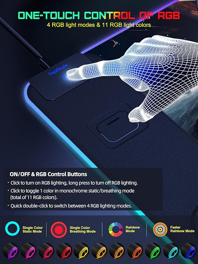 TopMade Wireless Charging Mouse Pad, RGB Gaming Mousepad Home Office Desk Pad - Image 4