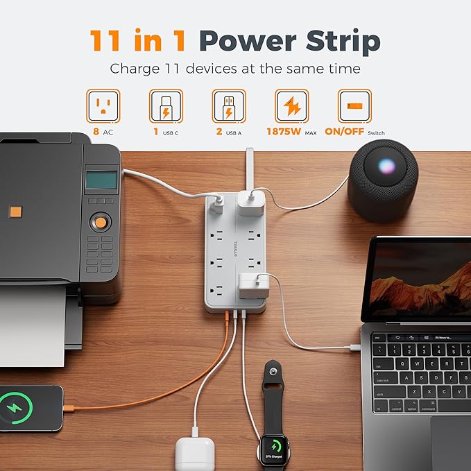 TESSAN Flat Plug Extension Cord 6 FT, Surge Protector Power Strip - Image 3