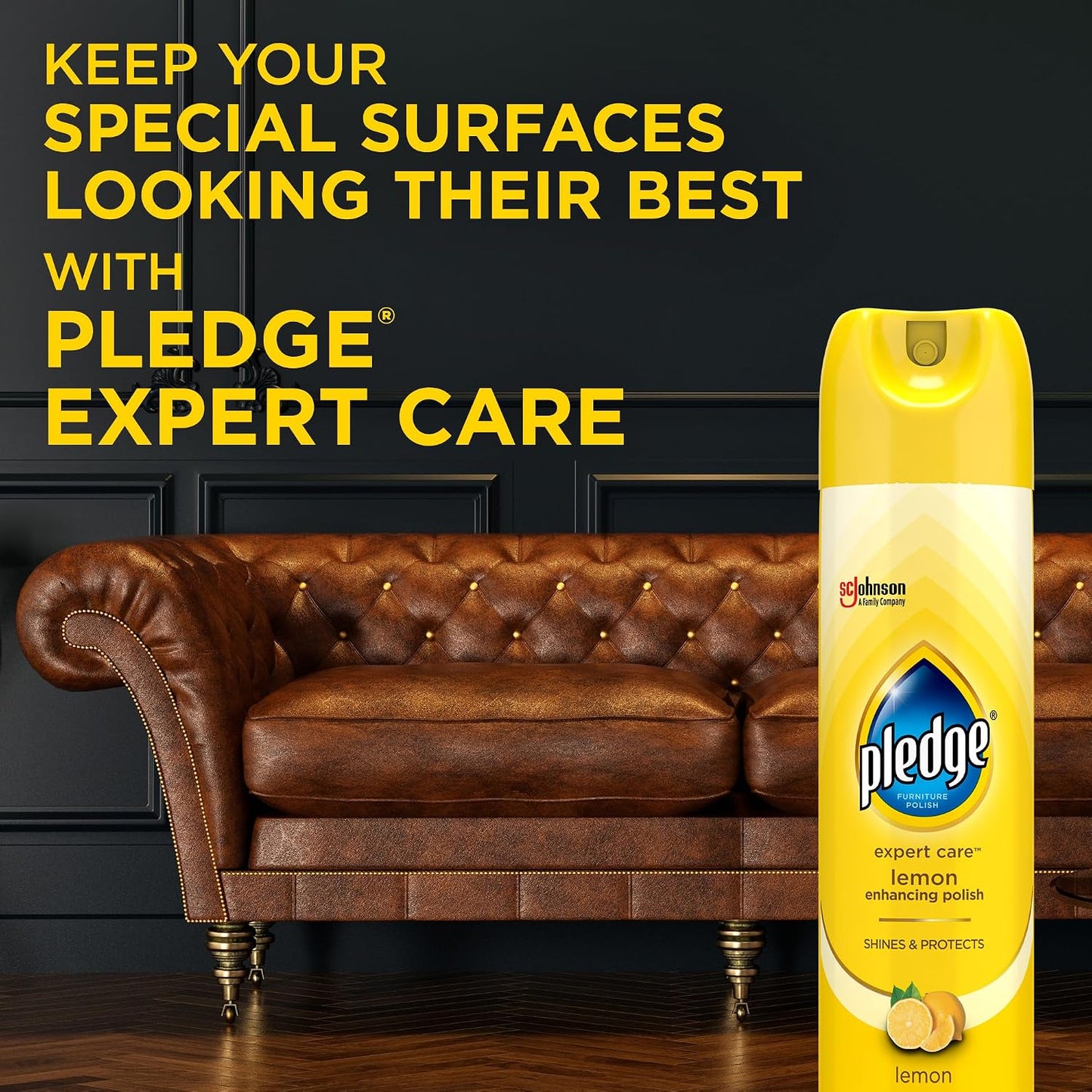 Pledge Enhancing Polish Spray, Wood Furniture & Stainless Steel Polish, Remove Dust and Fingerprints, Fast Shine and Protect, Prevent Scratches & Knicks - Lemon Scent, 9.7oz