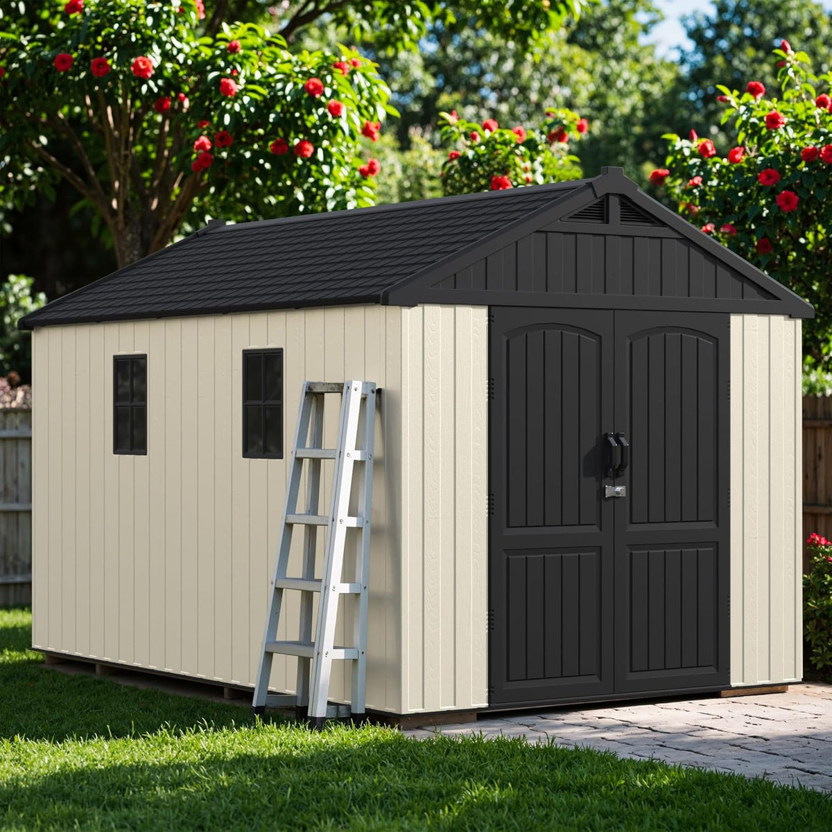 greesum 8x12ft plastic outdoor storage shed with floor, main product view