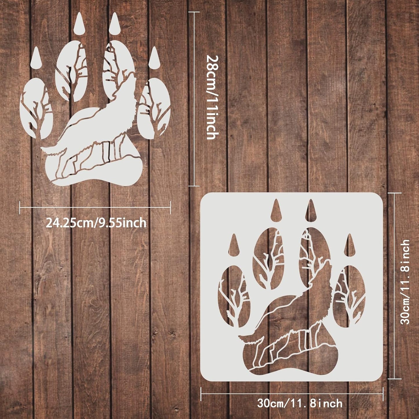 FINGERINSPIRE Wolf Paw Stencils 11.8x11.8inch Reusable Wolf Howl Drawing Stencils Wolves Stencil for DIY Craft Animal Foot Print Stencil for Painting on Wood, Floor, Furniture, Wall and Paper