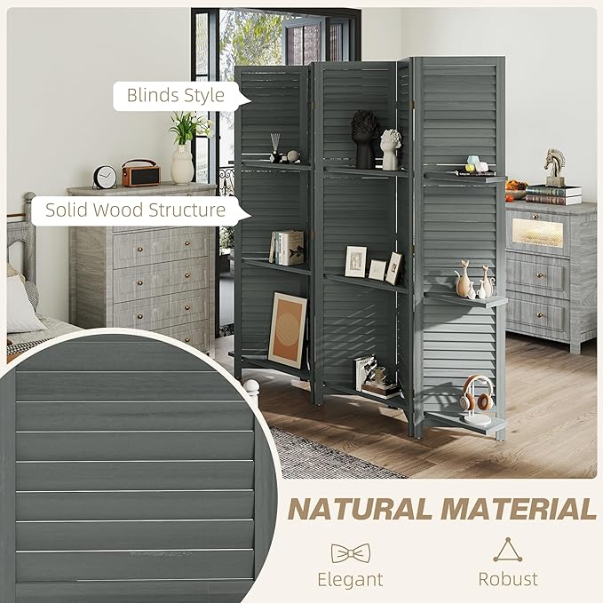 HOMCOM Room Divider, 5 Panel 67" Tall Wood Privacy Screen - Image 5