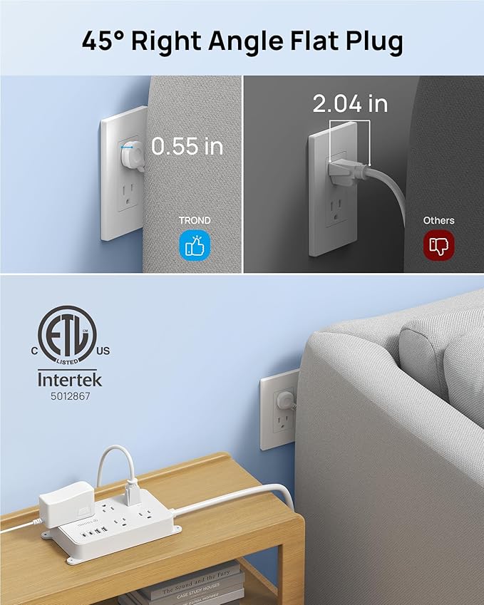 TROND Power Strip with USB, 10ft Extension Cord Surge Protector, 5 Widely - Image 4