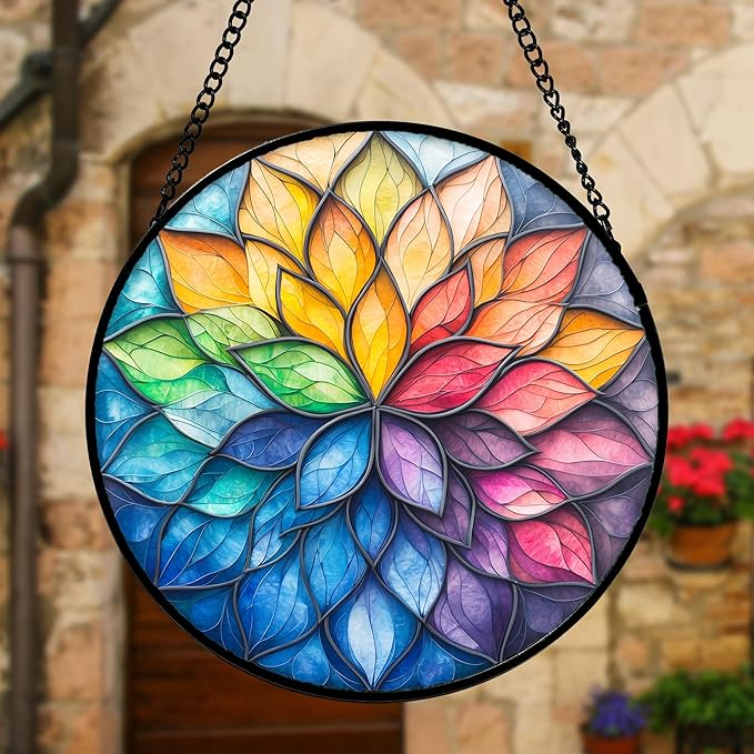 DASTOLL Stained Glass Window Hanging, Colorful Flower Petals Sun Catchers - Image 4