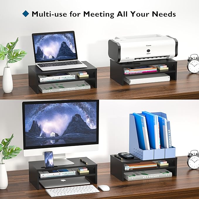 BONTEC Wooden Monitor Stand Riser, 2-Tier Desk Shelf - Image 7