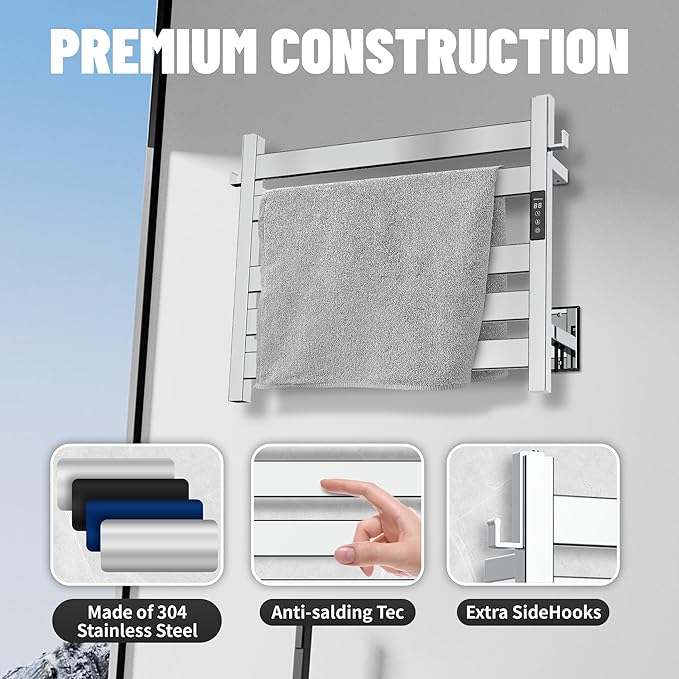 K&KALONZO Towel Warmer for Bathroom, Wall-Mounted 5-Bar Heated Towel Rack - Image 7