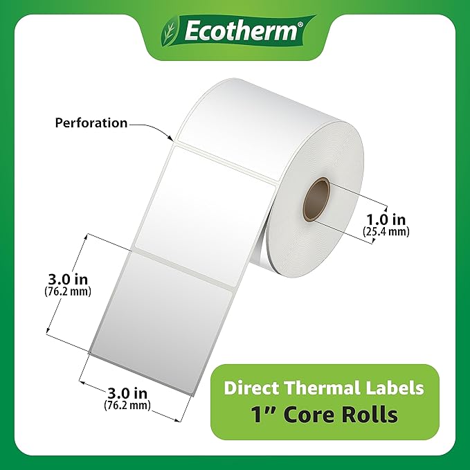 3" x 3" Thermal Labels | 4 Rolls | 2100 Labels | fits Zebra, Offnova Thermal - Image 3