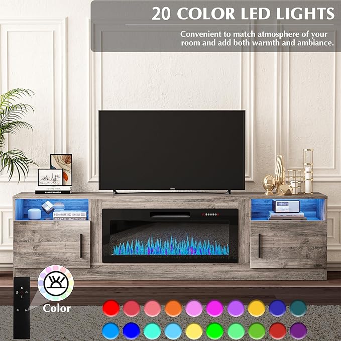 VITESSE TV Stand with 36" inch Electric Fireplace Up to 90" TVs, LED Light - Image 7