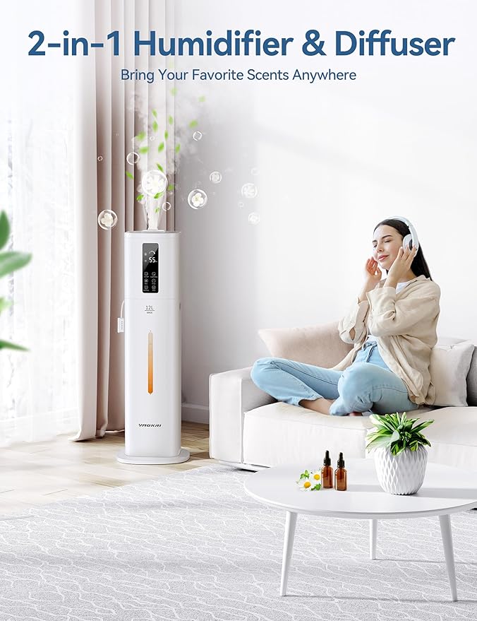 VAGKRI 12L Large Room Humidifier, 120H Long Lasting Cool Mist, 3 Mist Levels - Image 6