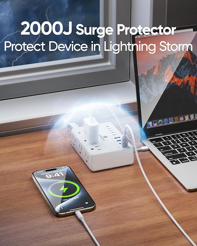 Kakyanill 100W Charging Station, 6 AC Outlets 8 USB Power Strip - Image 3