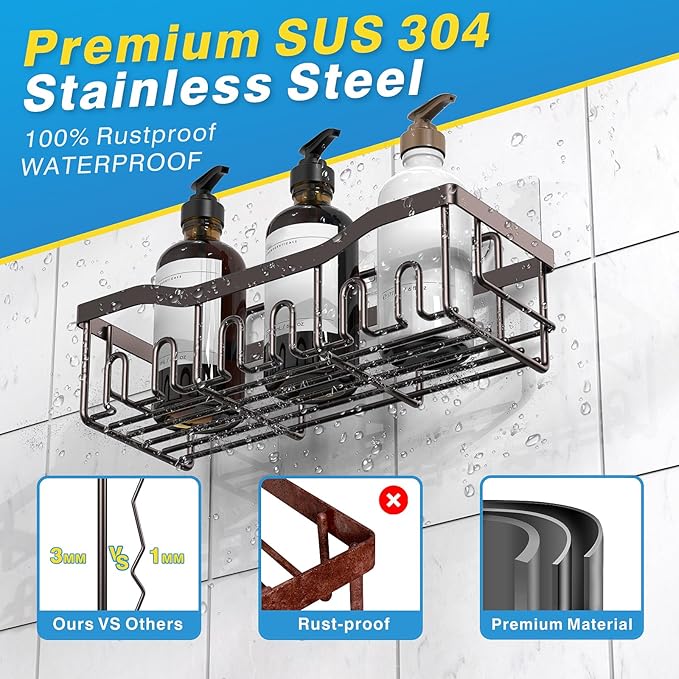 EUDELE 5-Pack Rustproof Stainless Steel Shower Caddy – No Drill Adhesive - Image 5