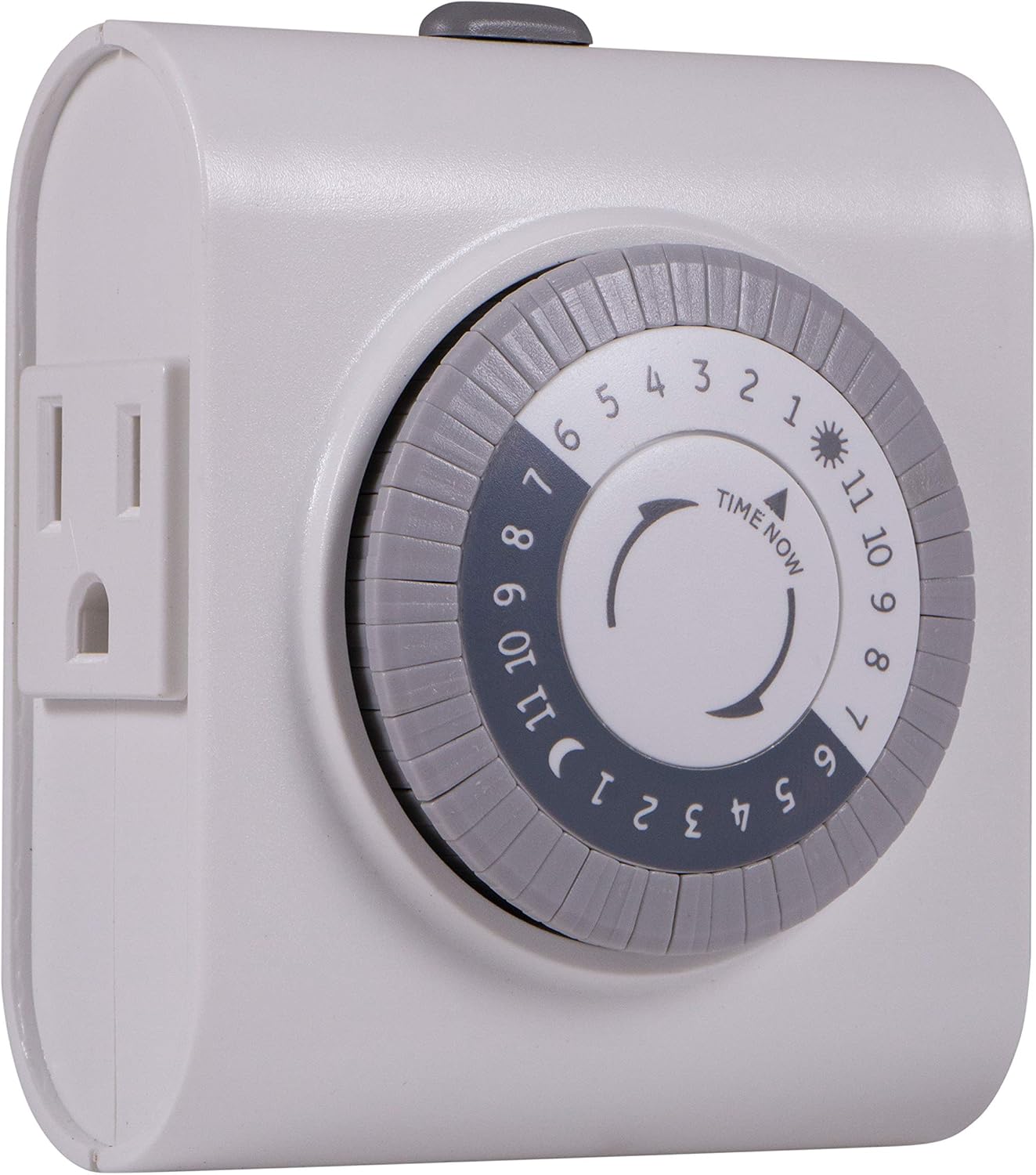 GE 24‑Hour Plug-in Mechanical Timer Outlet, 2 Grounded Outlets, 1 Pack | Plug-in Control for Indoor Lighting, Lamps, Christmas Trees, Manual Override Switch, 30-Minute Intervals