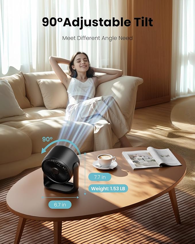 Gaiatop Desk Fan with Touch Control, 4000mAh Battery, 5 Speeds Ultra Quiet - Image 6