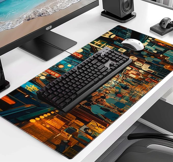 Cute Japanese Street Desk Mat, Anime Tokyo Street Night Scene Large Mouse Mat - Image 3