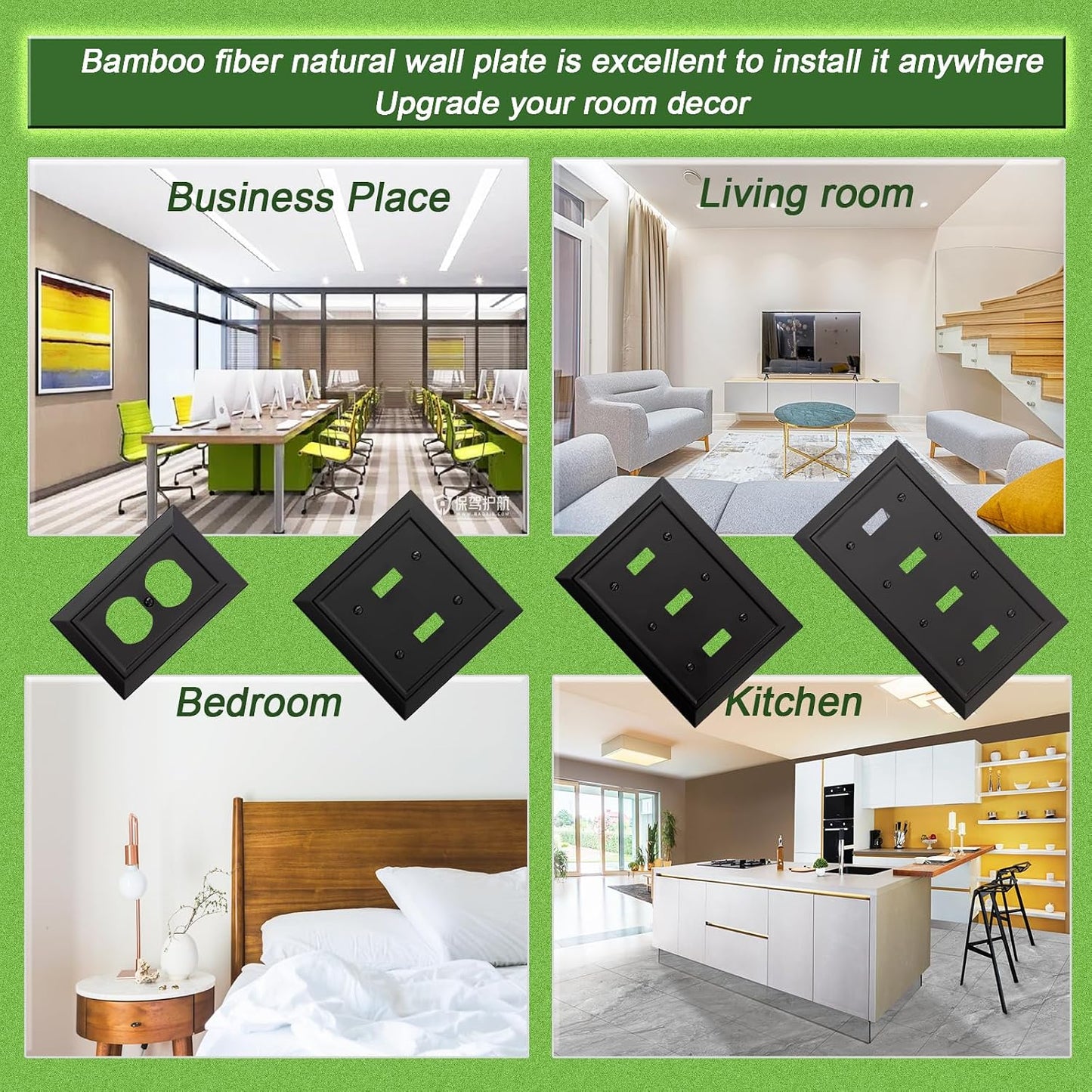 Classic Architecture Wall Plates,Light Switch covers, Electrical Outlet Covers, Duplex receptacle wall plates,Mid Size Bamboo Fiber Material Switch plates Matte Black (1 Gang Blank 4PK)