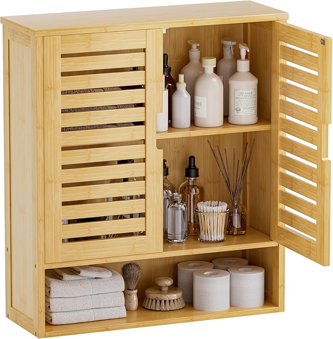 SMIBUY Bathroom Cabinet Wall Mounted, Bamboo Over-The-Toilet Storage Organizer by SMIBUY