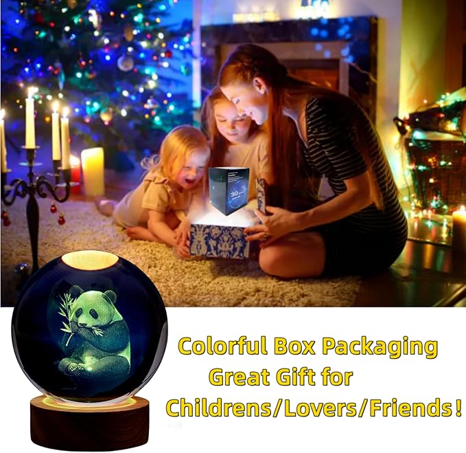 Panda Crystal Ball Lamp, 3.15 inch 3D K9 Crystal Ball Panda Night Light - Image 4
