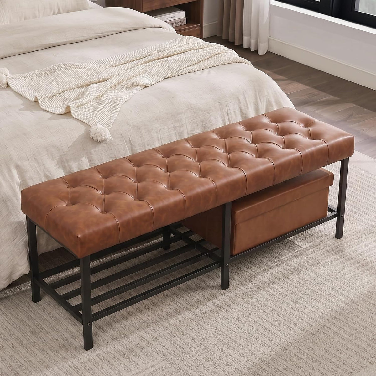 softhion 55.5" end of bed bench, faux leather, main product view