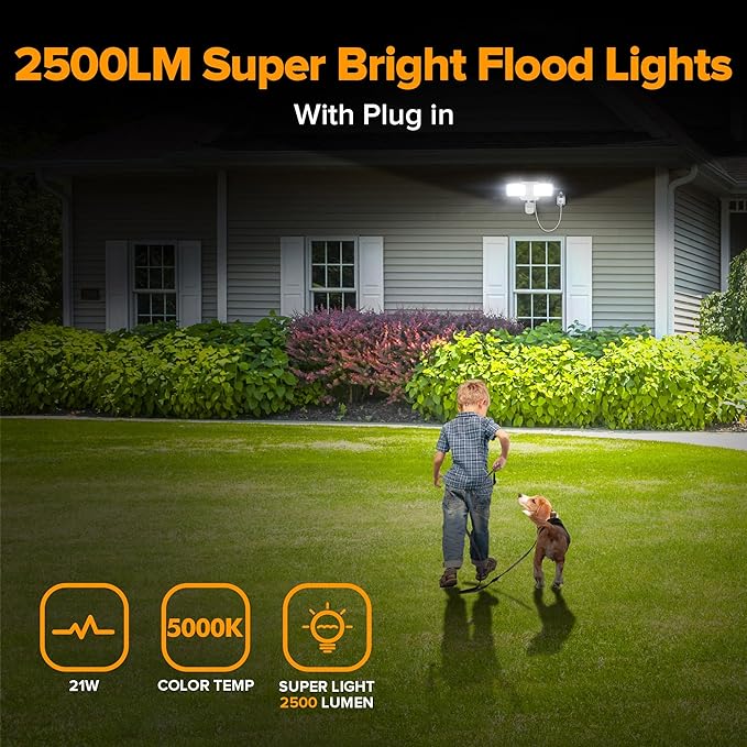 LUTEC 21W 2 Pack Plug in Motion Sensor Light Outdoor, Flood Lights Outdoor - Image 2