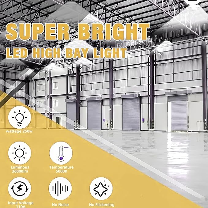 2Pack UFO LED High Bay Light 250w, 5 ft cable - Image 3