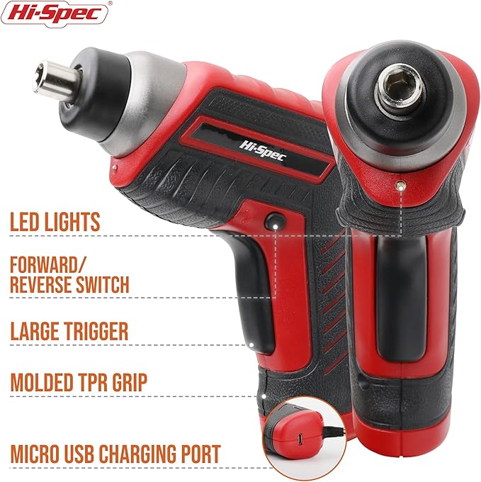 Hi-Spec 35pc Red Tool Kit with 3.6V USB Electric Screwdriver and Drill Set. - Image 3