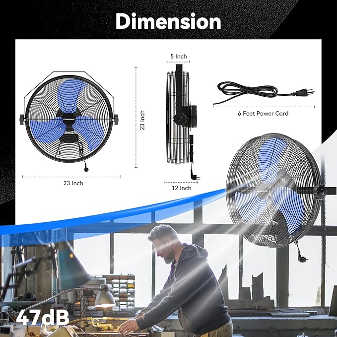 Fanqiebros 4580 CFM 18 inch High Velocity Wall Mounted Fan, 3-Speed Metal Fan - Image 3