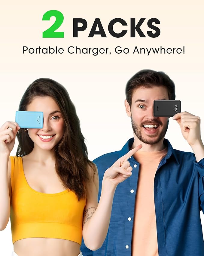 TG90° 2 Pack 5000mAh Power Bank, Small Portable Charge Built-in AC Plug and - Image 2