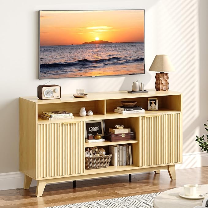 VINGLI Boho Fluted TV Stand for 70" TV, Solid Wood Entertainment Center - Image 6