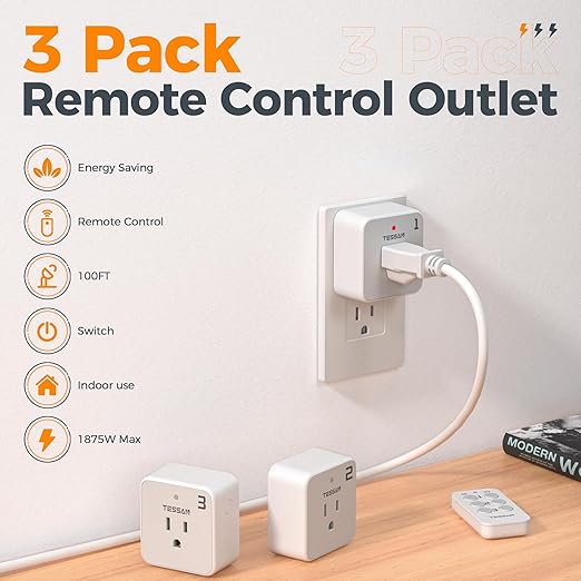 Remote Control Outlet Plug, TESSAN Wireless Light Switch Kit Indoor - Image 3