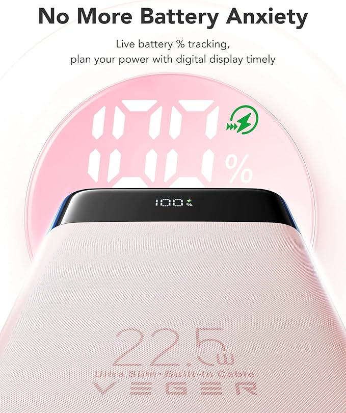 VEGER Portable Charger with Built in Cable, 10000mAh 22.5W Fast Charging USB C - Image 7